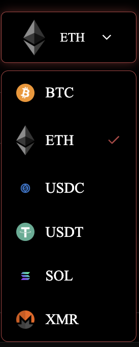 Choose cryptocurrency pair dropdown